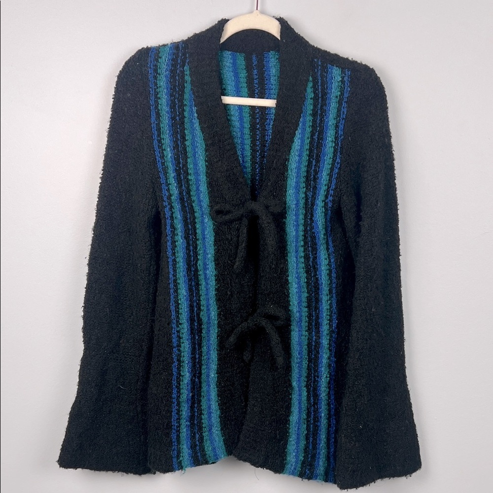 Vintage 60s Tie Front/ Bell Sleeve Knit Striped Sweater